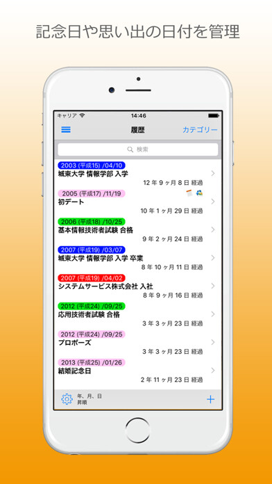 Emulate iPhone app 履歴や記念日を管理するアプリ - My History - using MyAndroid Emulate iPhone app 履歴や記念日を管理するアプリ - My History - using MyAndroid