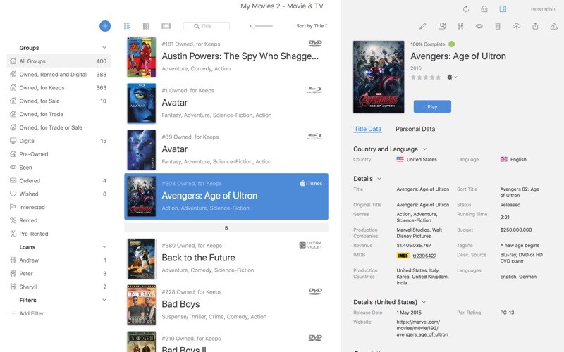 Emulate iPhone app My Movies 2 Pro - Movie & TV using MyAndroid
