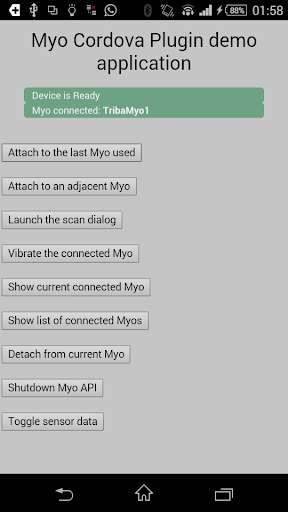 Emulate Android APK Myo Cordova Demo
