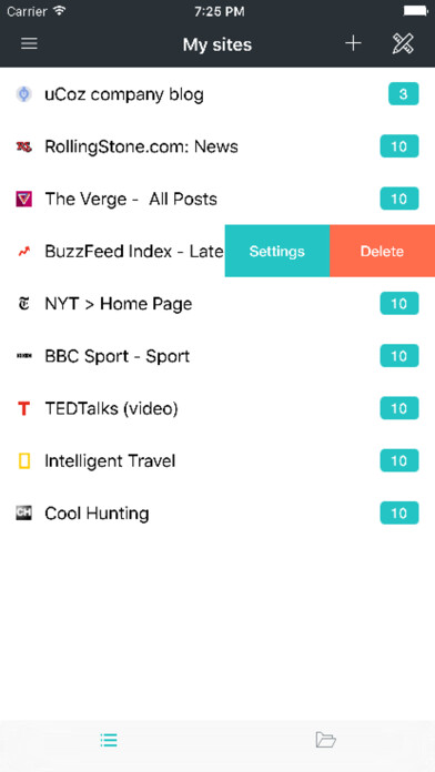 Emulate iPhone app My sites - news reader using MyAndroid