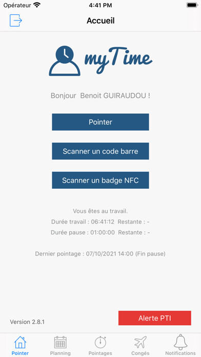 Emulate iPhone app myTime - Pointeuse virtuelle using MyAndroid Emulate iPhone app myTime - Pointeuse virtuelle using MyAndroid