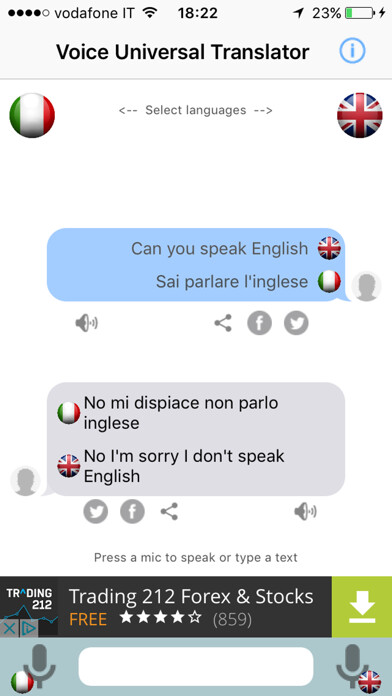 Emulate iPhone app My Universal Translator using MyAndroid