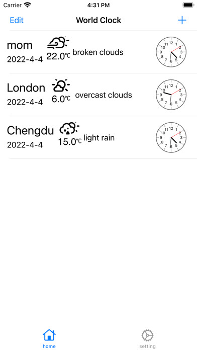 Emulate iPhone app My World Clock - World Time using MyAndroid