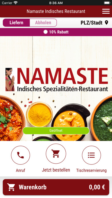Emulate iPhone app Namaste Indisches Restaurant using MyAndroid