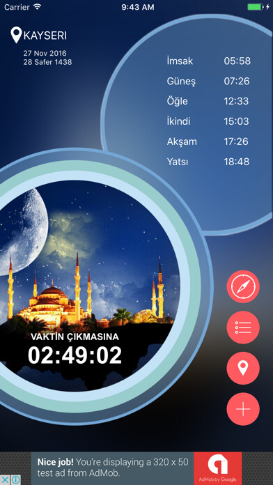 Emulate iPhone app Namaz - Ezan Vakitleri using MyAndroid Emulate iPhone app Namaz - Ezan Vakitleri using MyAndroid