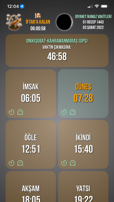 Emulate iPhone app Namaz Vakitleri: Diyanet using MyAndroid