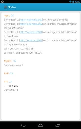 Run android online APK NAMP nginx android web server from MyAndroid or emulate NAMP nginx android web server using MyAndroid