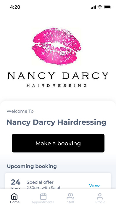 Emulate iPhone app Nancy Darcy Hairdressing using MyAndroid