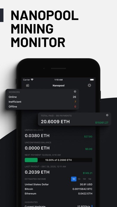 Emulate iPhone app Nanopool Mining Monitor using MyAndroid