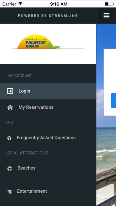 Emulate iPhone app Naples Florida Vacation Homes using MyAndroid