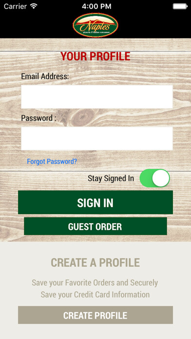 Emulate iPhone app Naples Pizzeria using MyAndroid