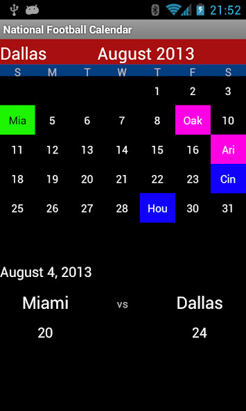 Emulate Android APK National Football Calendar