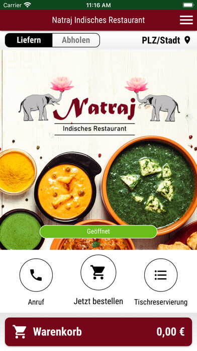 Emulate iPhone app Natraj Indisches Restaurant using MyAndroid