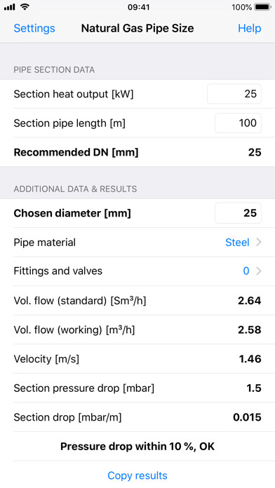 Emulate iPhone app Natural Gas Pipe Size using MyAndroid