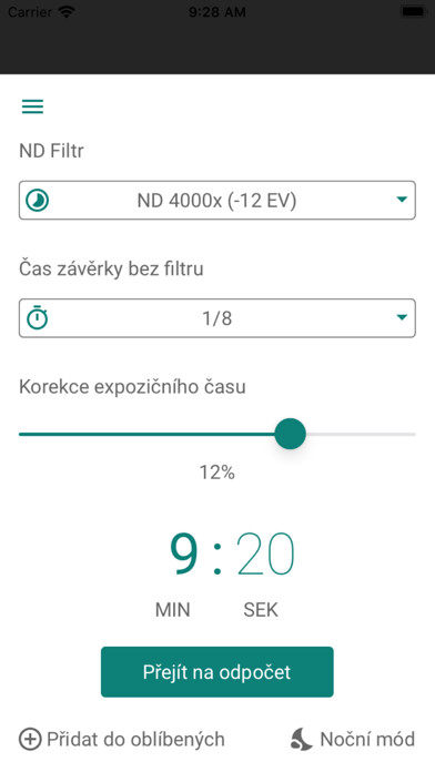 Emulate iPhone app ND Filtr Kalkulátor using MyAndroid