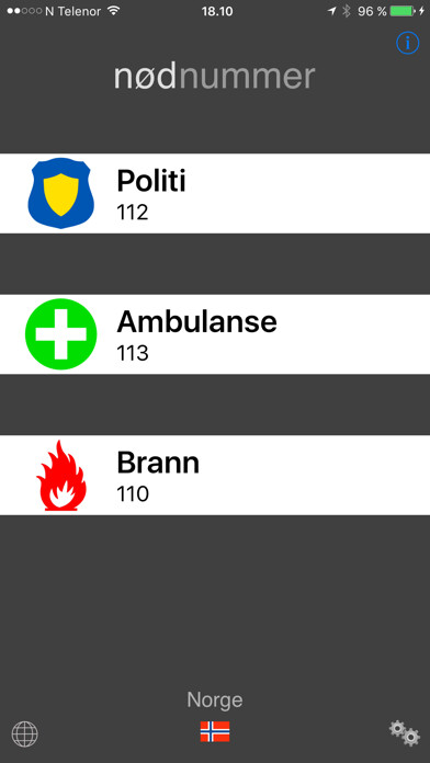 Emulate iPhone app Nødnummer Overalt using MyAndroid