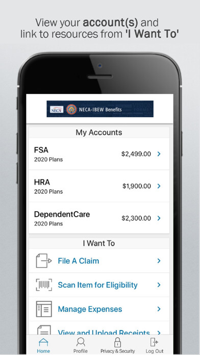 Emulate iPhone app NECA IBEW HRA Benefits using MyAndroid