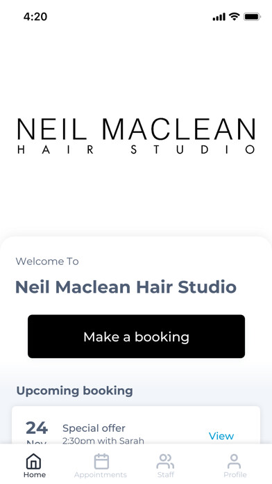 Emulate iPhone app Neil Maclean Hair Studio using MyAndroid