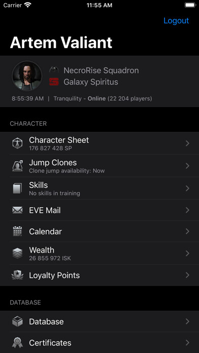 Emulate iPhone app Neocom II for EVE Online using MyAndroid