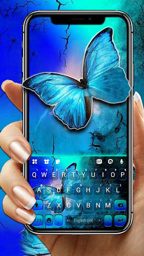 Run android online APK Neon Blue Butterfly Keyboard Background from MyAndroid or emulate Neon Blue Butterfly Keyboard Background using MyAndroid