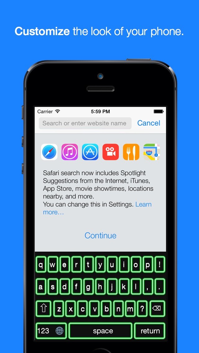 Emulate iPhone app Neon Colored Keyboard using MyAndroid
