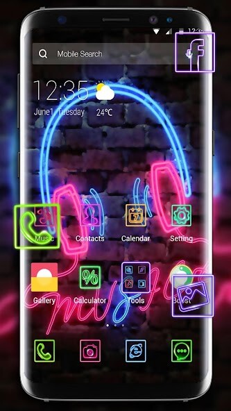 Run android online APK Neon Music APUS Launcher Theme from MyAndroid or emulate Neon Music APUS Launcher Theme using MyAndroid
