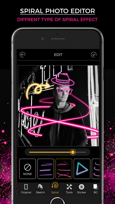 Emulate iPhone app Neon Photo Editor - No Crop using MyAndroid