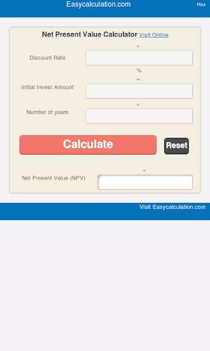 Run android online APK Net Present Value Calculator from MyAndroid or emulate Net Present Value Calculator using MyAndroid