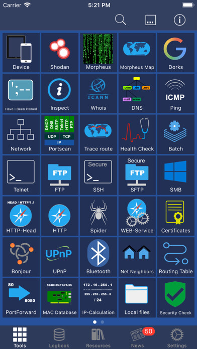 Emulate iPhone app Network Toolbox Net security using MyAndroid