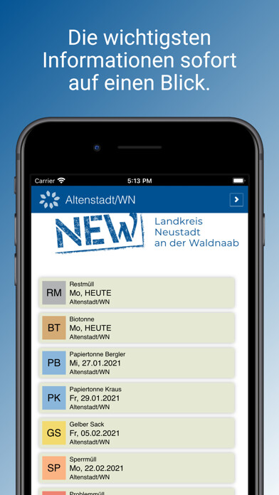 Emulate iPhone app Neustadt Waldnaab Abfall-App using MyAndroid