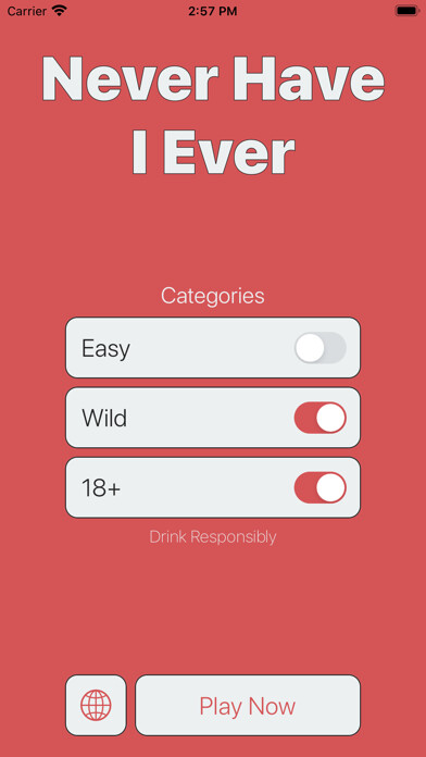 Emulate iPhone app Never Have I Ever - Party Fun using MyAndroid