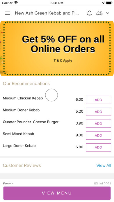 Emulate iPhone app New Ash Green Kebab and Pizza using MyAndroid Emulate iPhone app New Ash Green Kebab and Pizza using MyAndroid