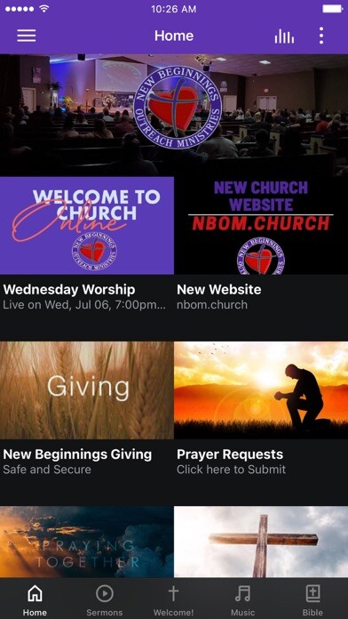 Emulate iPhone app New Beginnings Outreach Min. using MyAndroid