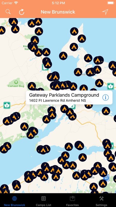 Emulate iPhone app New Brunswick – Camps RV Parks using MyAndroid