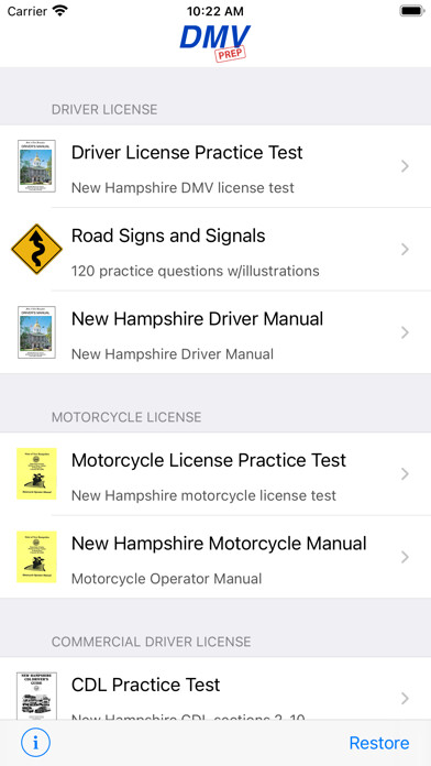 Emulate iPhone app New Hampshire DMV Test Prep using MyAndroid