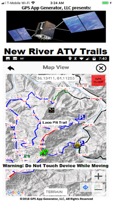 Emulate iPhone app New River ATV Trails using MyAndroid