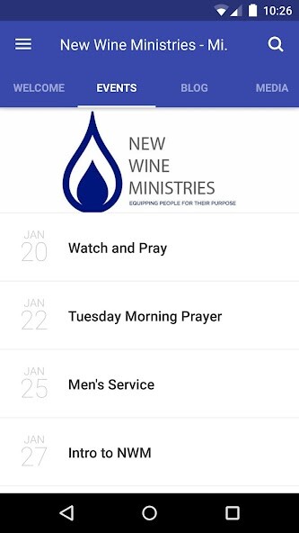 Emulate iPhone app New Wine Ministries using MyAndroid