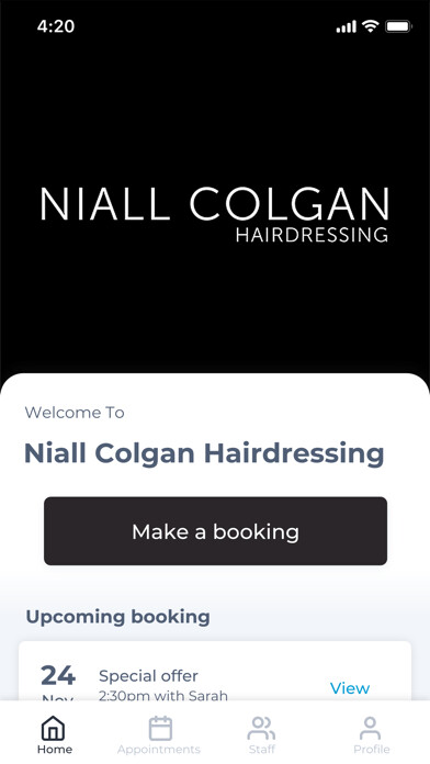 Emulate iPhone app Niall Colgan Hairdressing using MyAndroid