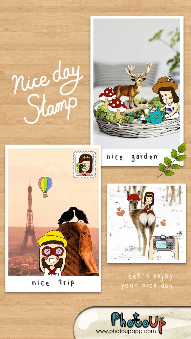 Emulate iPhone app Nice Day Stamp by PhotoUp - Cute and Nice App with Stamps Sticker Frame and Filter for photo using MyAndroid