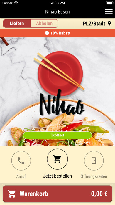 Emulate iPhone app Nihao Essen using MyAndroid