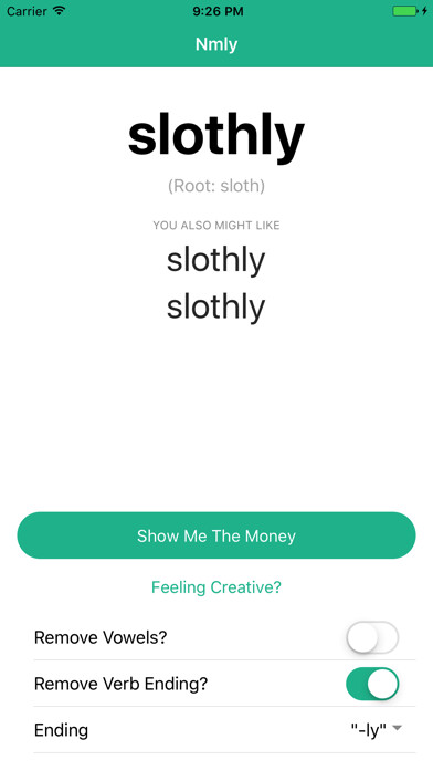 Emulate iPhone app Nmly - Generate your next startups name using MyAndroid