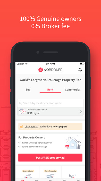 Emulate iPhone app NoBroker Flats For Rent & Sale using MyAndroid
