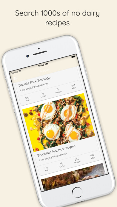 Emulate iPhone app No Dairy Recipes - No Lactose using MyAndroid