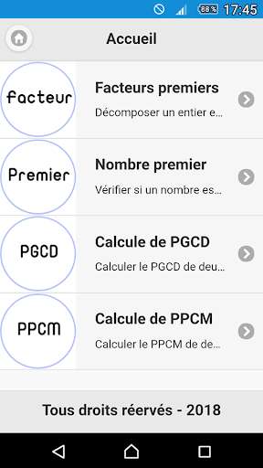 Run android online APK Nombre premier, Facteurs premiers, PGCD, PPCM. from MyAndroid or emulate Nombre premier, Facteurs premiers, PGCD, PPCM. using MyAndroid Run android online APK Nombre premier, Facteurs premiers, PGCD, PPCM. from MyAndroid or emulate Nombre premier, Facteurs premiers, PGCD, PPCM. using MyAndroid