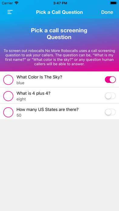 Emulate iPhone app No More Robocalls using MyAndroid