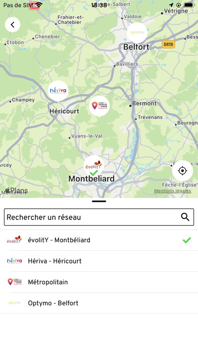 Emulate iPhone app Nord Franche-Comté Mobilités using MyAndroid