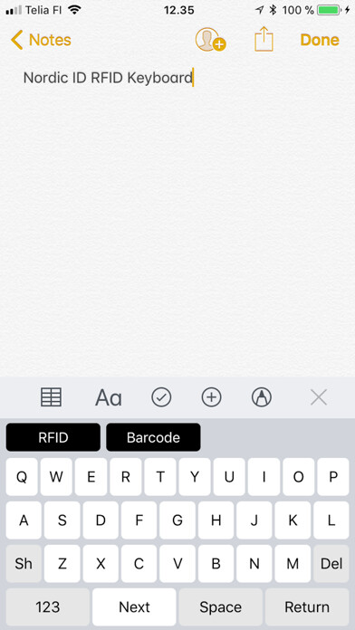 Emulate iPhone app Nordic ID Keyboard using MyAndroid