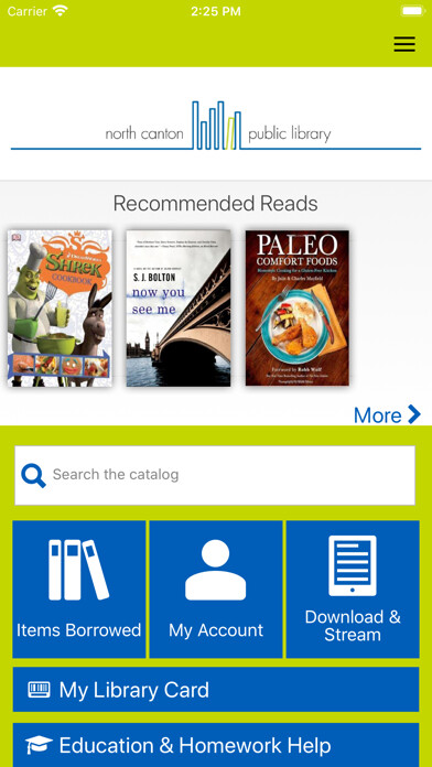 Emulate iPhone app North Canton Library using MyAndroid