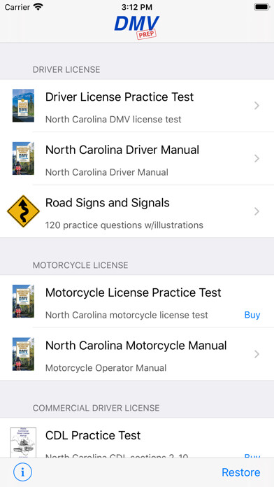 Emulate iPhone app North Carolina DMV Test Prep using MyAndroid