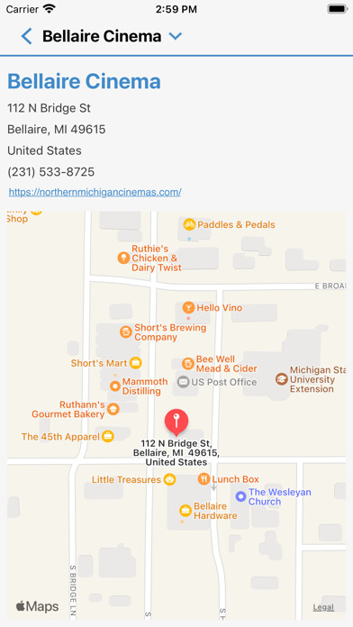 Emulate iPhone app Northern Michigan Cinemas using MyAndroid